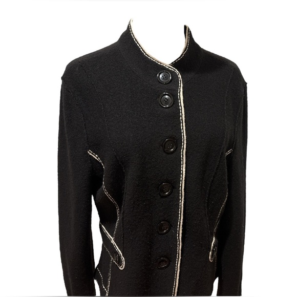 Y2K TALBOTS MERINO WOOL BLACK BLAZER W CREAM  SOFT COTTAGECORE PREPPYPUNK SZ L - Picture 6 of 8